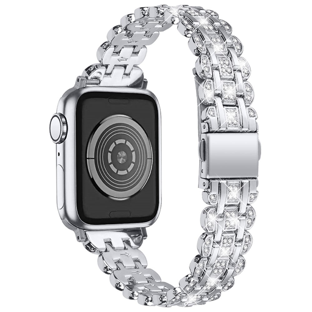 Skøn Apple Watch Series 7 45mm Metal og  Rhinsten Urrem - Sølv#serie_5