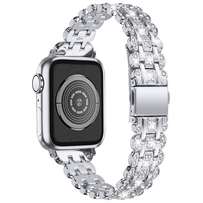 Skøn Apple Watch Series 7 45mm Metal og  Rhinsten Urrem - Sølv#serie_5