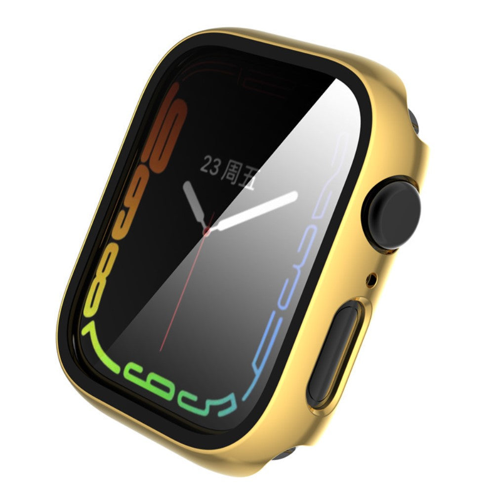 Rigtigt Fint Apple Watch Series 8 (45mm) / Apple Watch Series 7 45mm Cover med Skærmbeskytter i Plastik og Hærdet Glas - Guld#serie_2