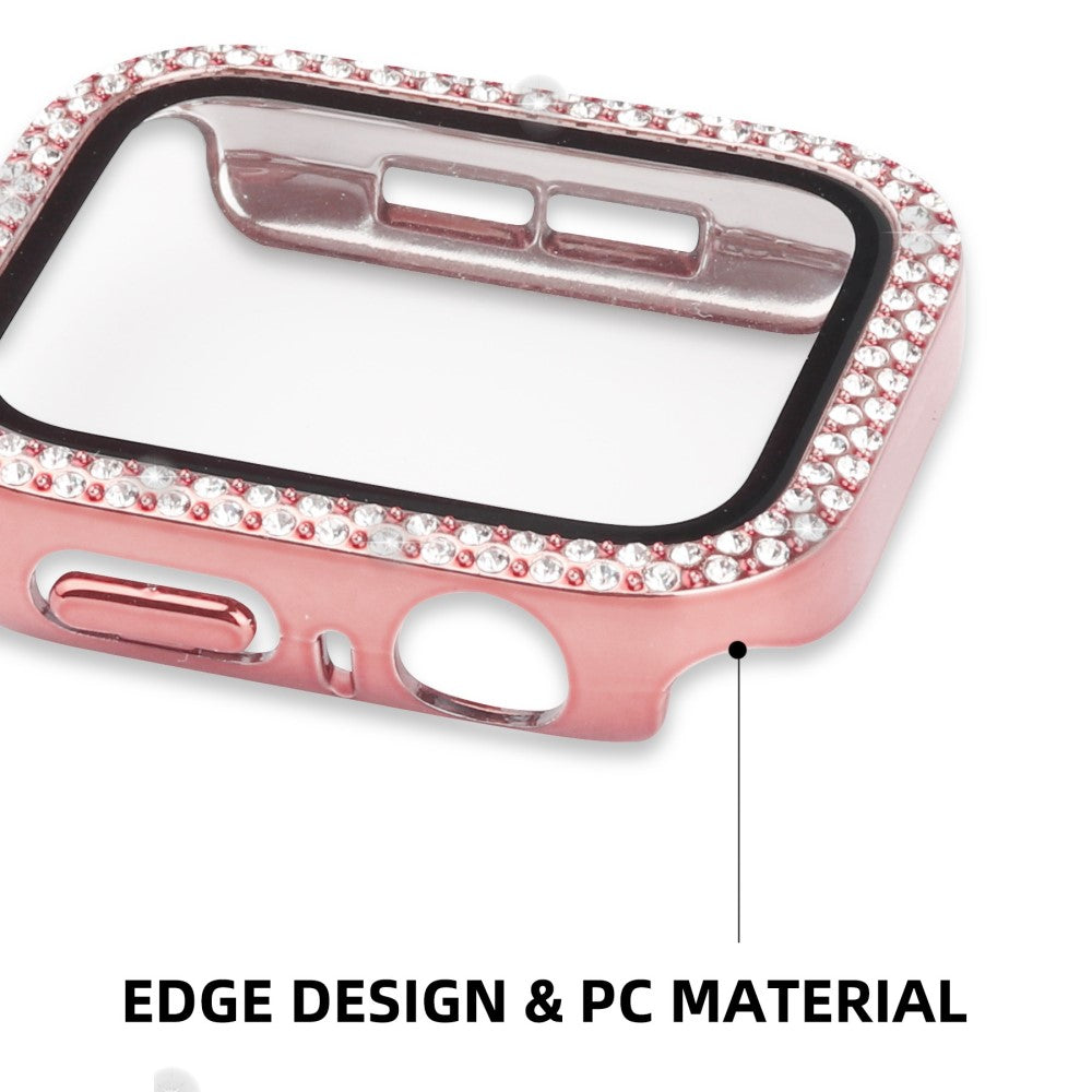Super Fint Apple Watch Series 8 (45mm) / Apple Watch Series 7 45mm Cover med Skærmbeskytter i Plastik, Rhinsten og Hærdet Glas - Pink#serie_5