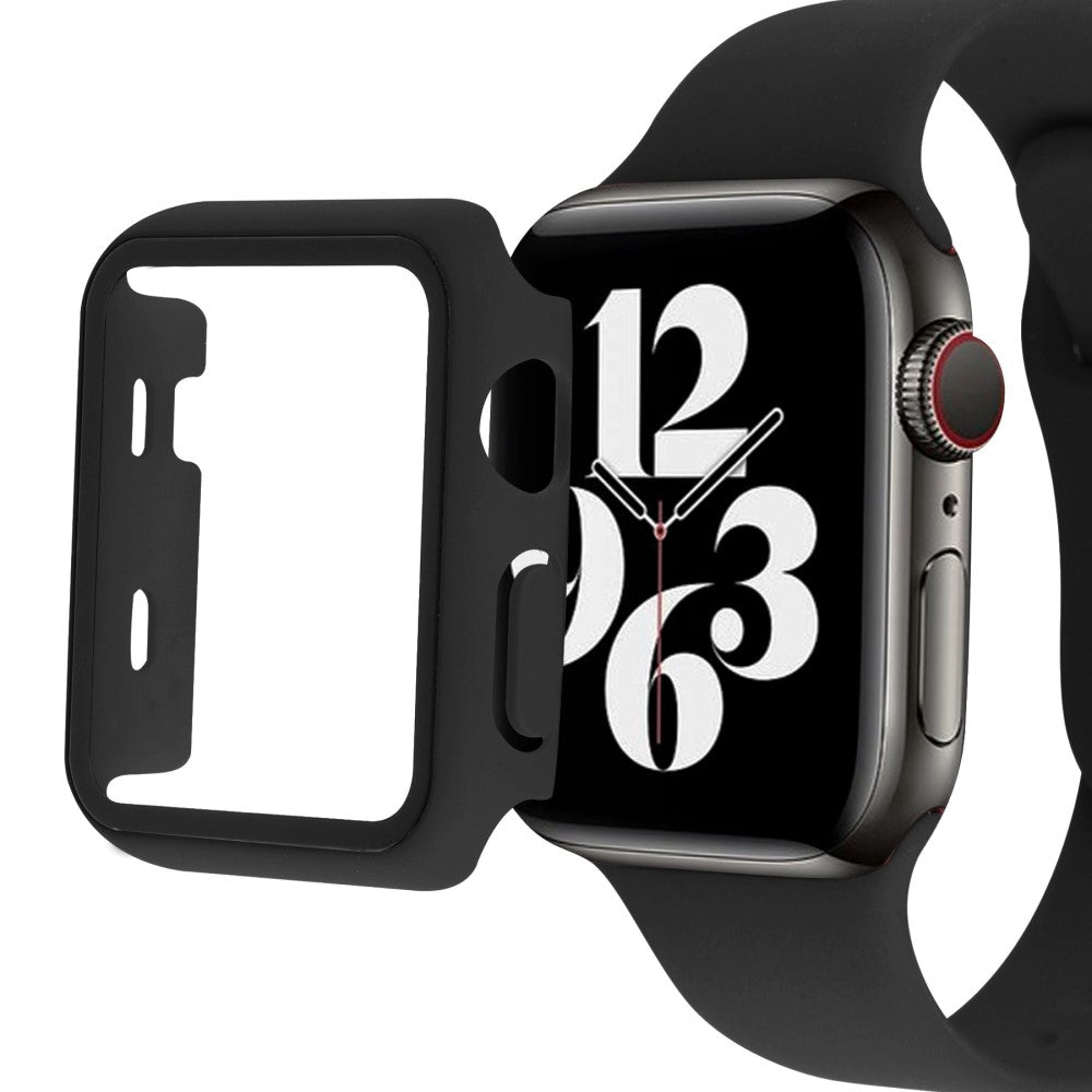 Apple Watch Series 8 (45mm) / Apple Watch Series 7 45mm Plastik Rem med Cover og Hærdet Glas - Sort#serie_1