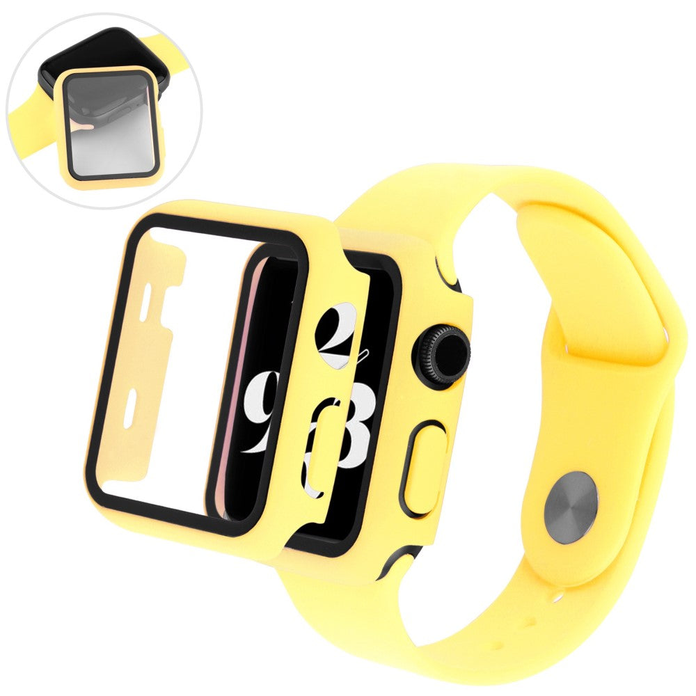 Apple Watch Series 8 (45mm) / Apple Watch Series 7 45mm Plastik Rem med Cover og Hærdet Glas - Gul#serie_12