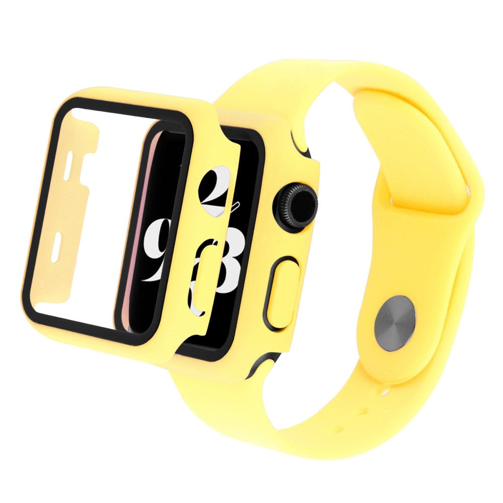 Apple Watch Series 8 (45mm) / Apple Watch Series 7 45mm Plastik Rem med Cover og Hærdet Glas - Gul#serie_12
