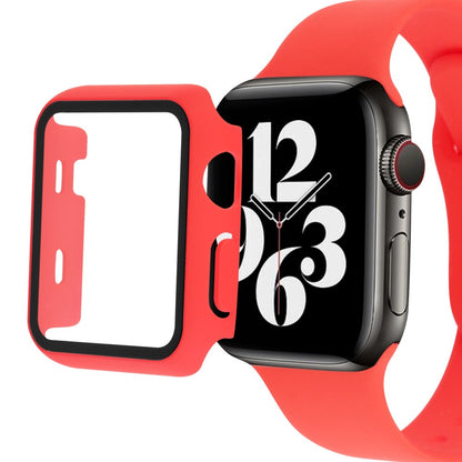 Apple Watch Series 8 (45mm) / Apple Watch Series 7 45mm Plastik Rem med Cover og Hærdet Glas - Rød#serie_4