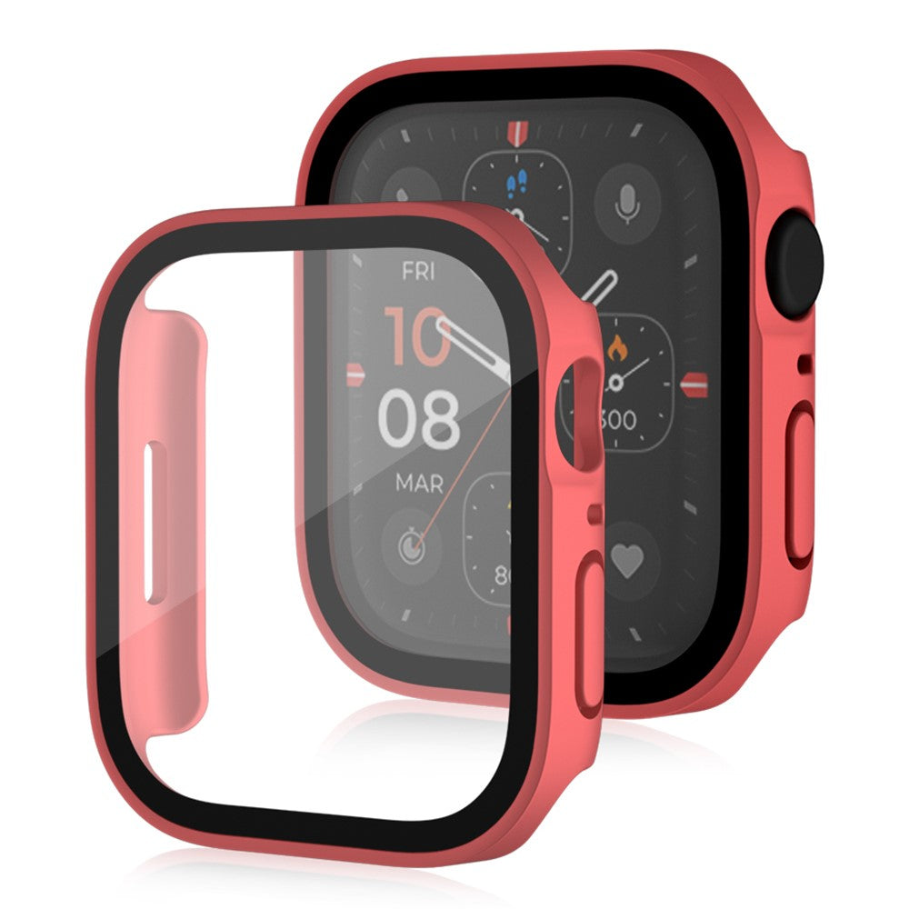 Mega Fed Apple Watch Series 8 (45mm) / Apple Watch Series 7 45mm Cover med Skærmbeskytter i Plastik og Hærdet Glas - Rød#serie_4