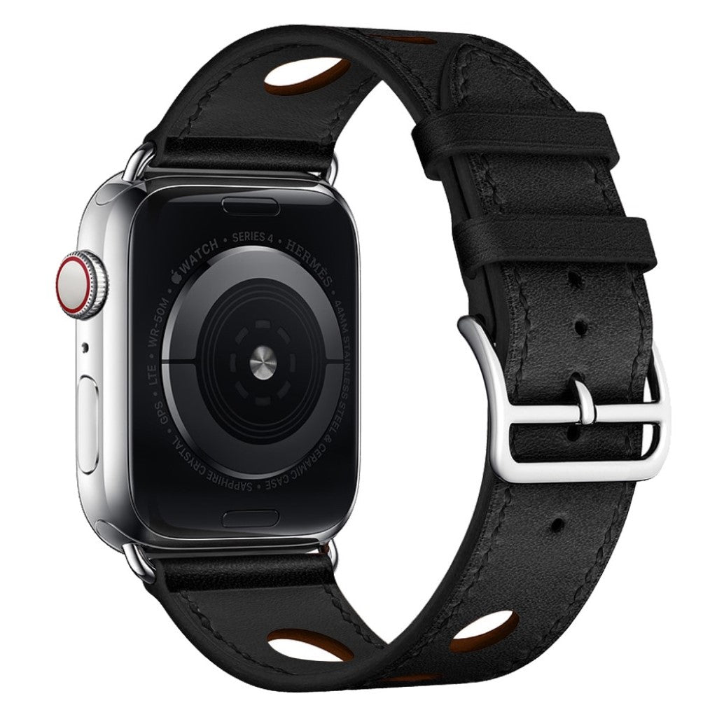 Helt vildt rart Apple Watch Series 4 44mm Ægte læder Rem - Sort#serie_1