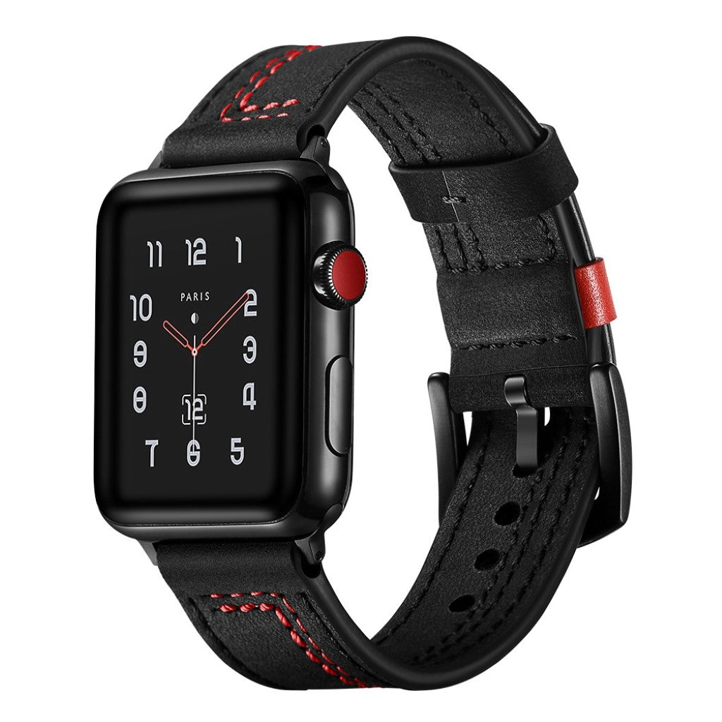 Meget fed Apple Watch Series 5 44mm Ægte læder Rem - Sort#serie_1