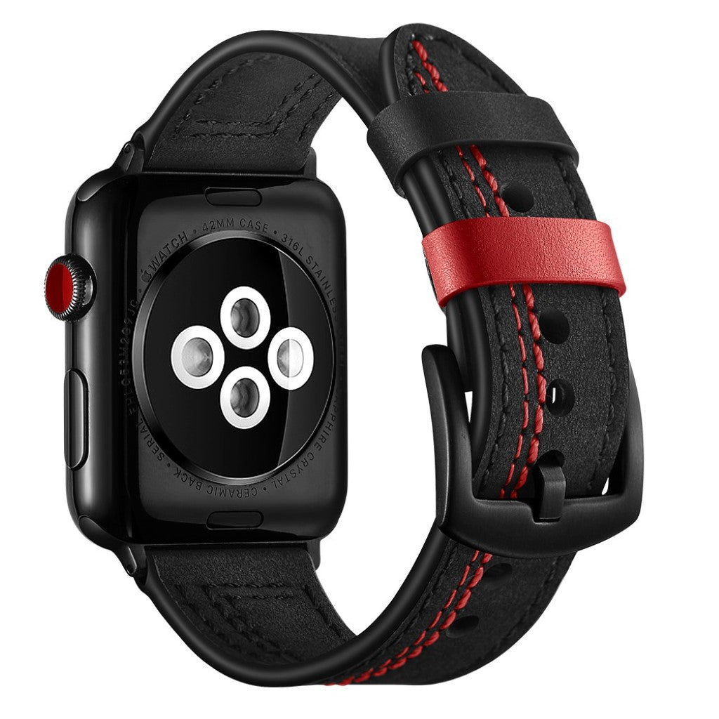 Meget fed Apple Watch Series 5 44mm Ægte læder Rem - Sort#serie_1