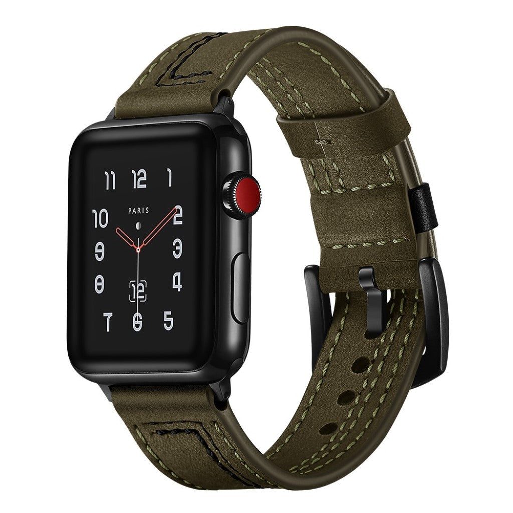 Meget fed Apple Watch Series 5 44mm Ægte læder Rem - Grøn#serie_2