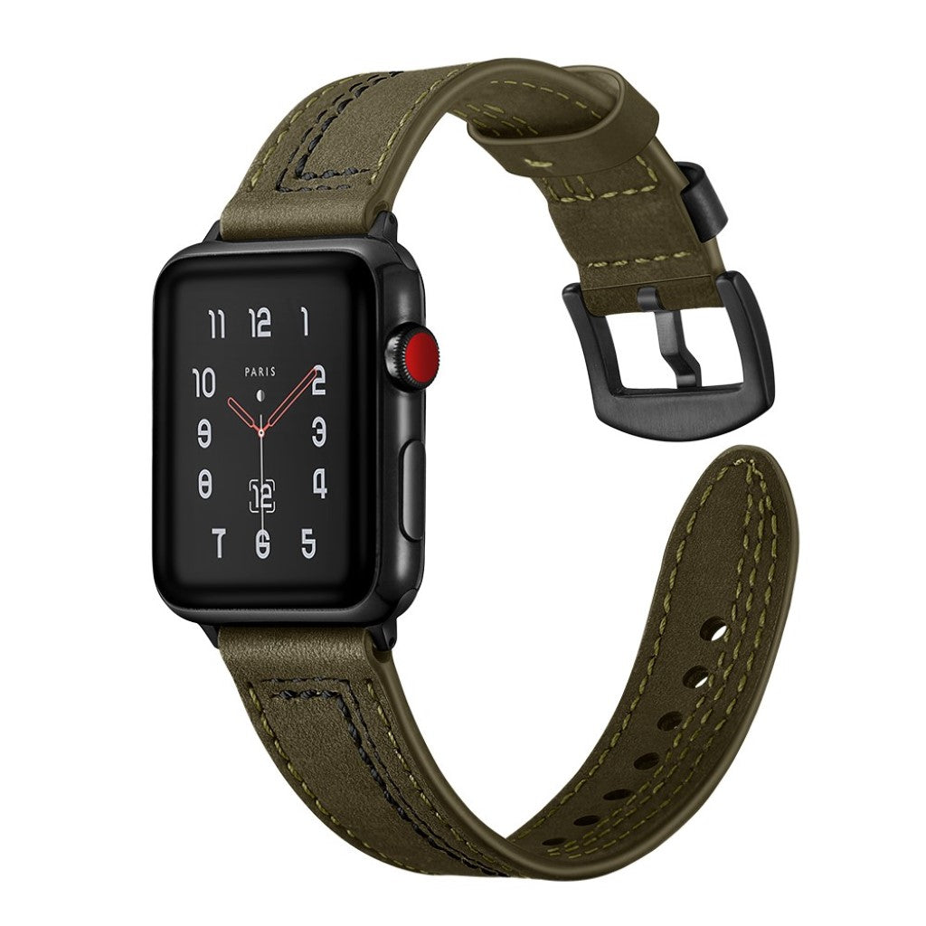 Meget fed Apple Watch Series 5 44mm Ægte læder Rem - Grøn#serie_2