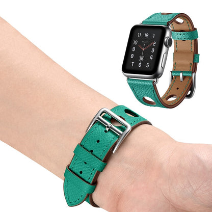 Meget hårdfør Apple Watch Series 5 44mm Ægte læder Rem - Grøn#serie_3