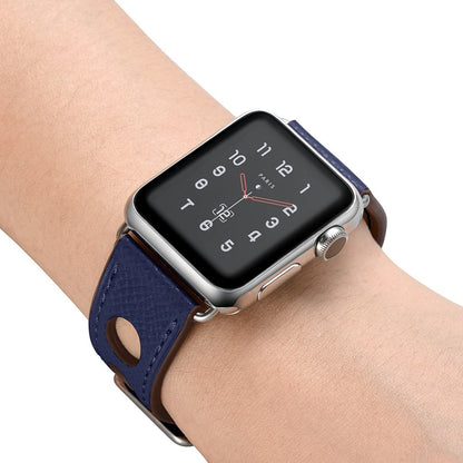 Meget hårdfør Apple Watch Series 5 44mm Ægte læder Rem - Blå#serie_4