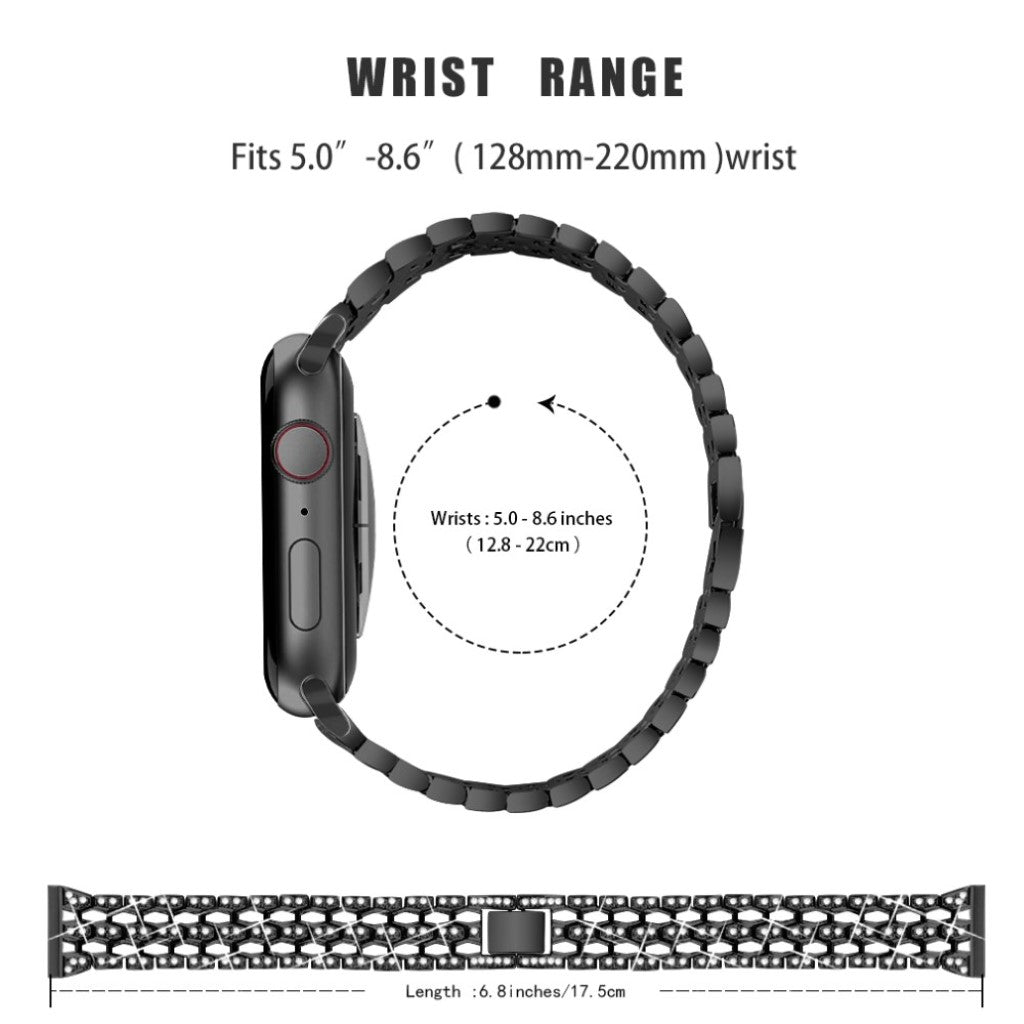 Vildt hårdfør Universal Apple Metal og Rhinsten Rem - Sort#serie_2