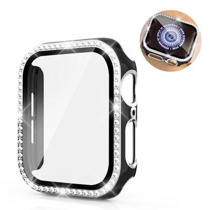Meget Fed Apple Watch 44mm Cover med Skærmbeskytter i Plastik, Rhinsten og Hærdet Glas - Sort#serie_7
