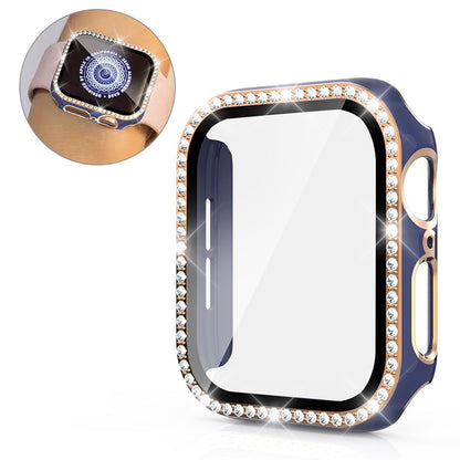 Super Fed Apple Watch 40mm Cover med Skærmbeskytter i Plastik, Rhinsten og Hærdet Glas - Blå#serie_10