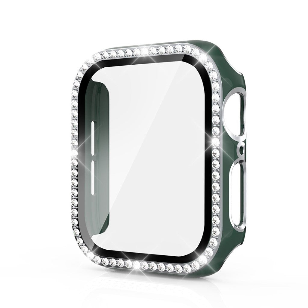 Super Fed Apple Watch 40mm Cover med Skærmbeskytter i Plastik, Rhinsten og Hærdet Glas - Grøn#serie_12