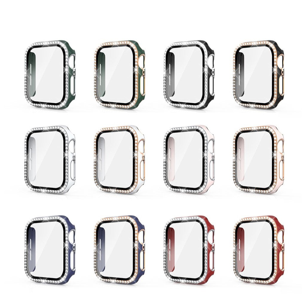 Super Fed Apple Watch 40mm Cover med Skærmbeskytter i Plastik, Rhinsten og Hærdet Glas - Hvid#serie_2