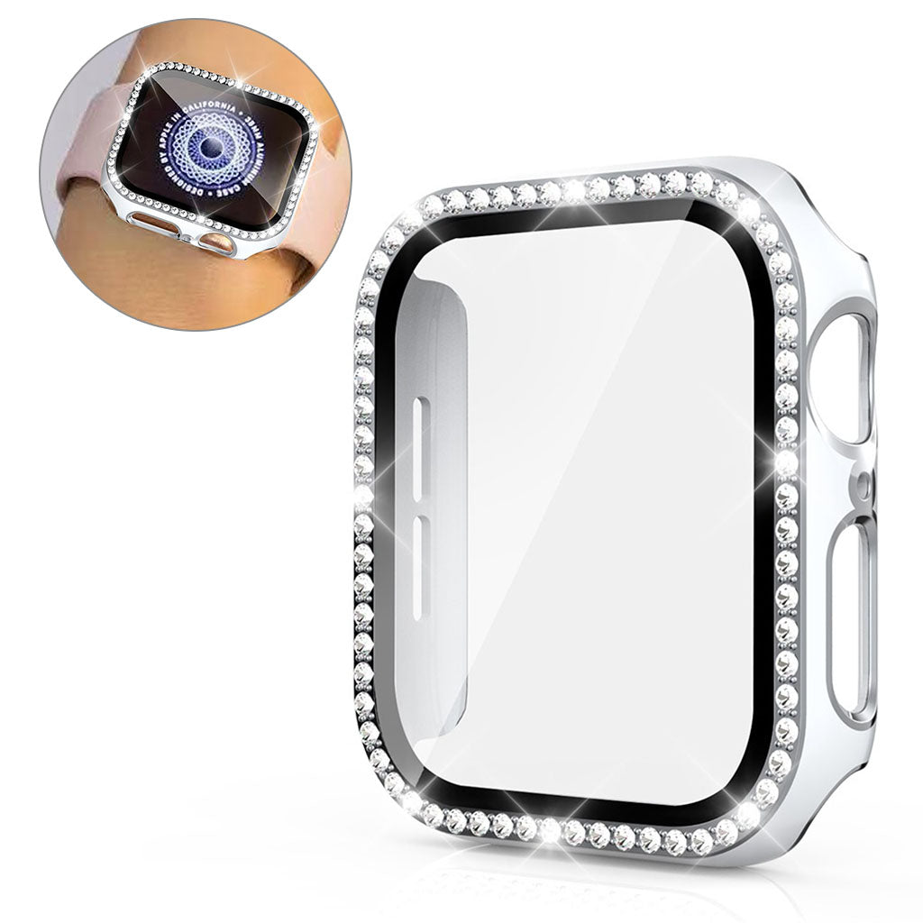 Super Fed Apple Watch 40mm Cover med Skærmbeskytter i Plastik, Rhinsten og Hærdet Glas - Hvid#serie_3