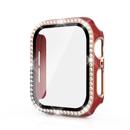 Super Fed Apple Watch 40mm Cover med Skærmbeskytter i Plastik, Rhinsten og Hærdet Glas - Rød#serie_7