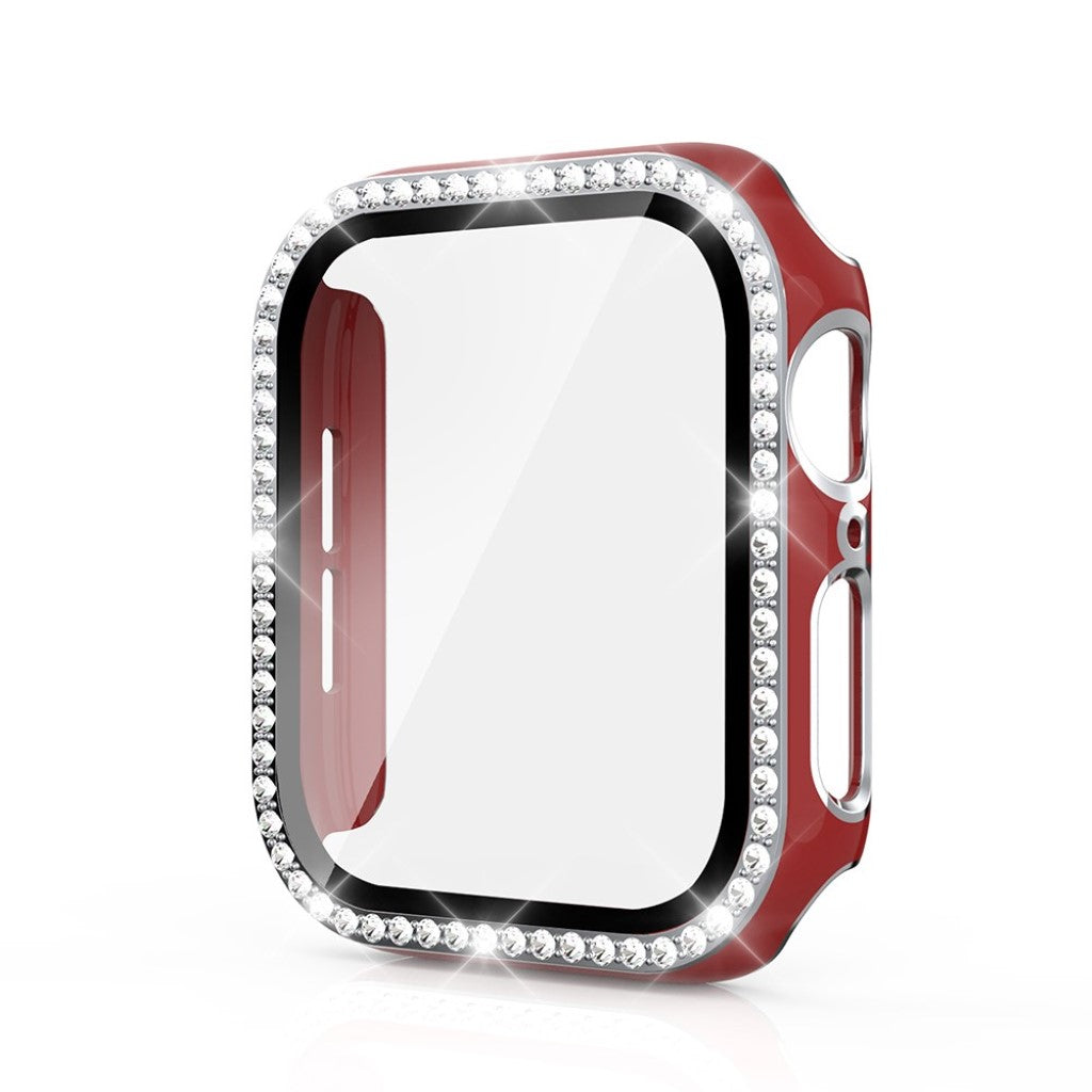 Super Fed Apple Watch 40mm Cover med Skærmbeskytter i Plastik, Rhinsten og Hærdet Glas - Rød#serie_8