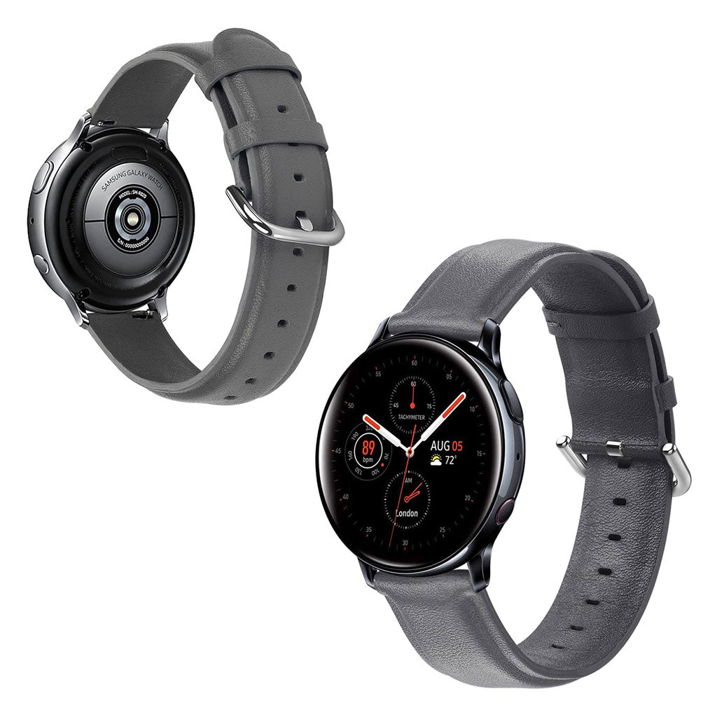 Fed Samsung Galaxy Watch Active 2 - 44mm Ægte læder Rem - Sølv#serie_3
