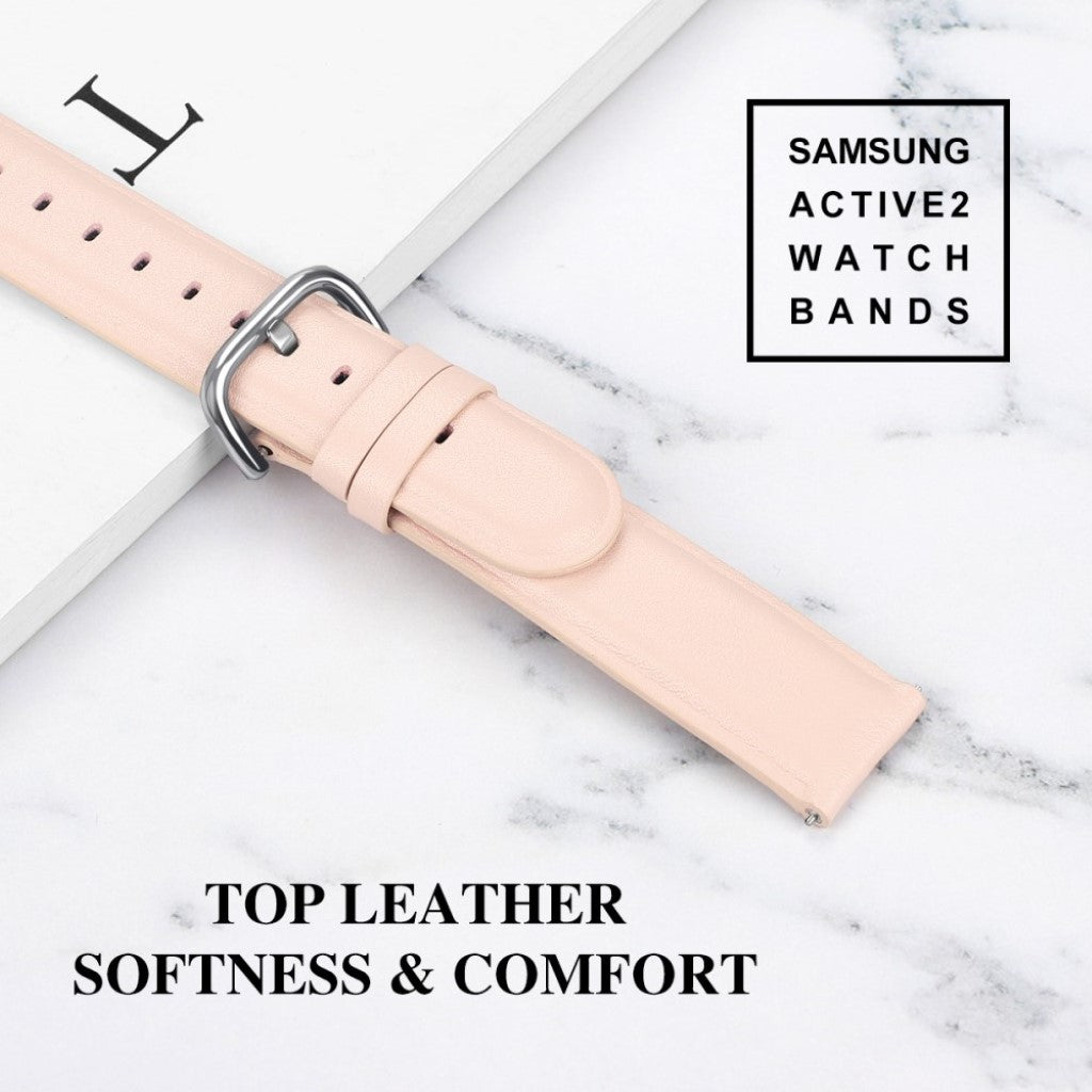Fed Samsung Galaxy Watch Active 2 - 44mm Ægte læder Rem - Pink#serie_5