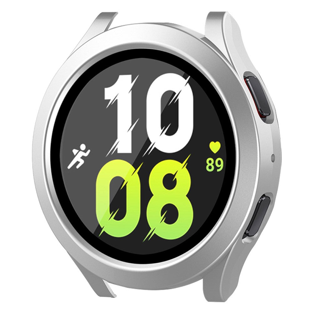 Vildt Fed Samsung Galaxy Watch 5 (40mm) / Samsung Galaxy Watch 4 (40mm) Cover med Skærmbeskytter i Plastik og Hærdet Glas - Sølv#serie_9