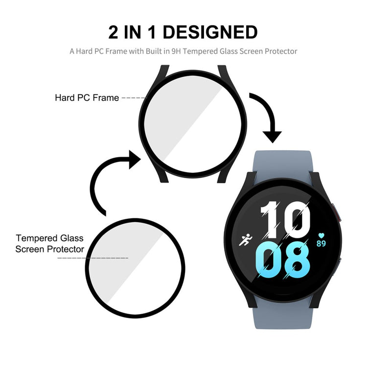Flot Samsung Galaxy Watch 5 (44mm) Cover med Skærmbeskytter i Plastik og Hærdet Glas - Sort#serie_1
