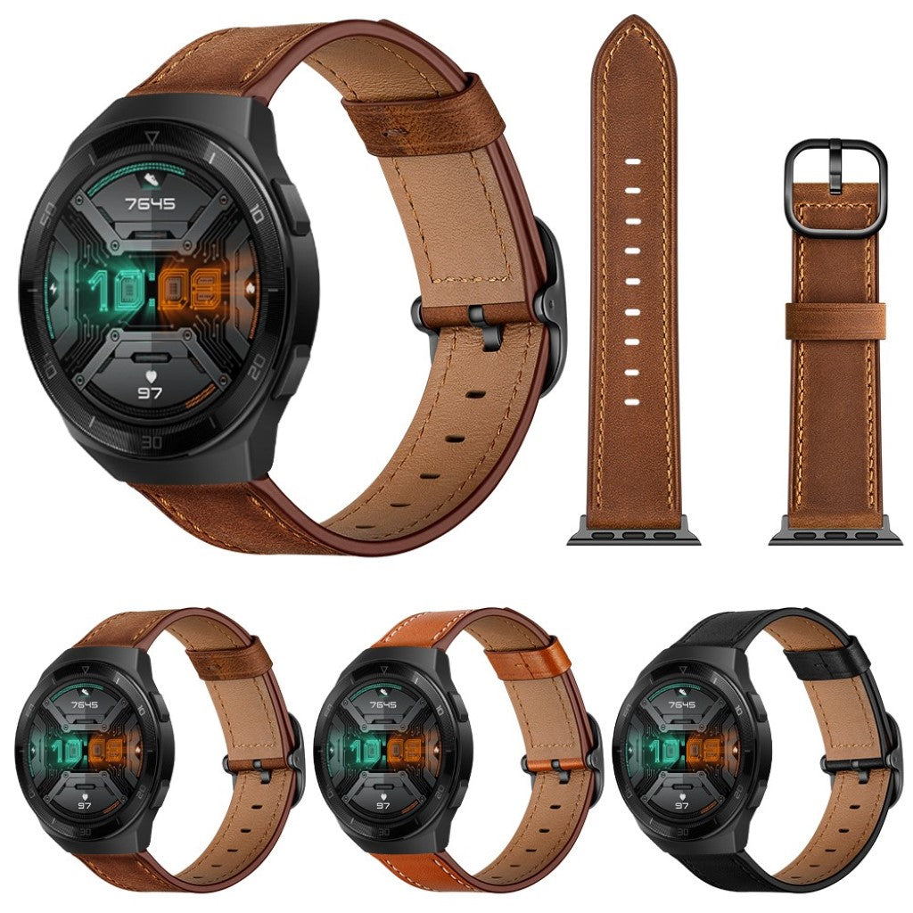 Godt Huawei Watch GT 2e Ægte læder Rem - Sort#serie_1