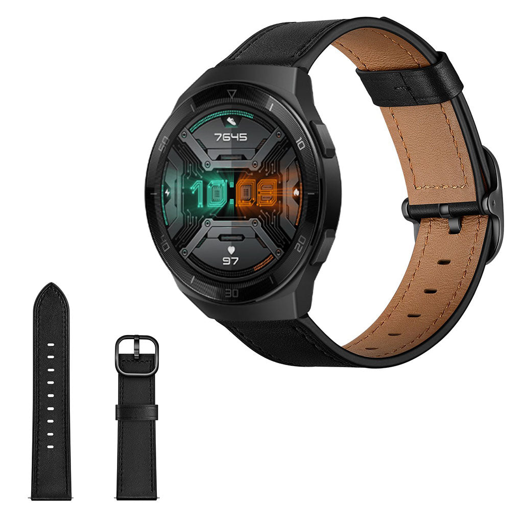Godt Huawei Watch GT 2e Ægte læder Rem - Sort#serie_1