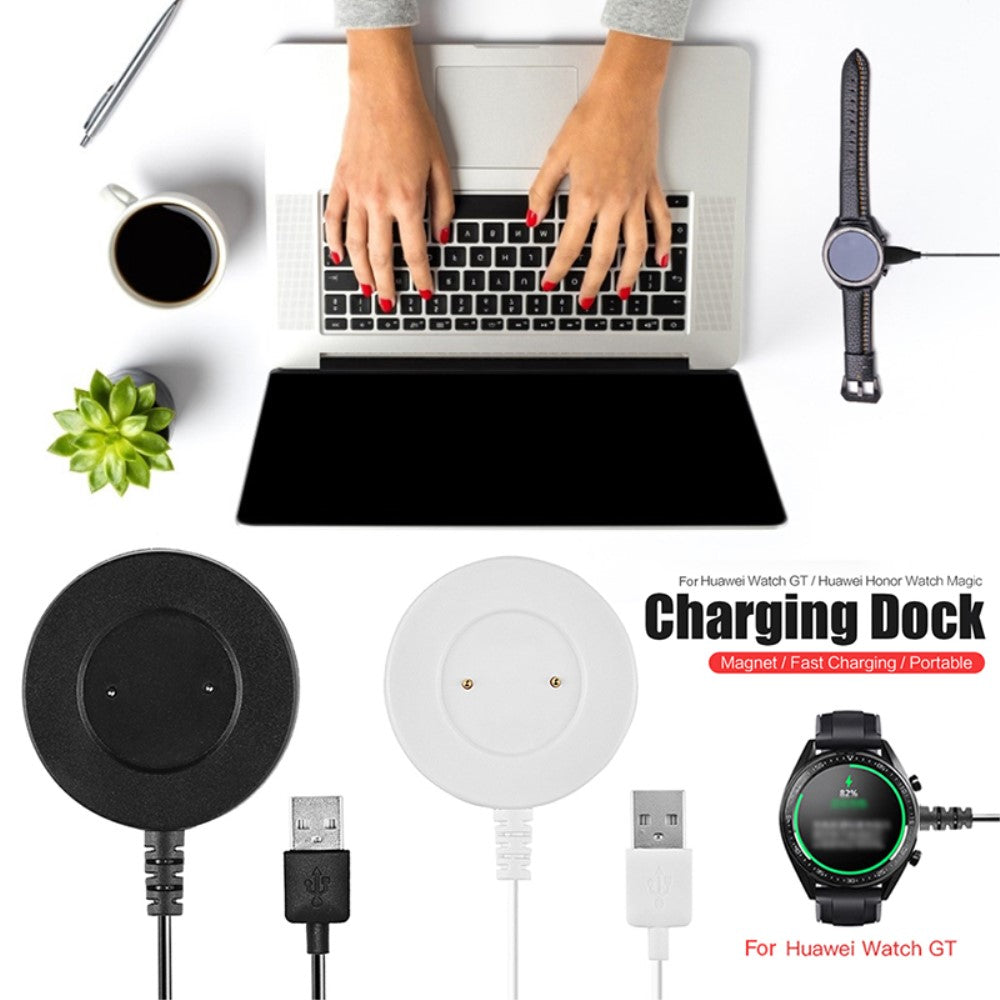 1m Plastik Universal Huawei Smartwatch  Magnetisk Ladestation - Hvid#serie_1