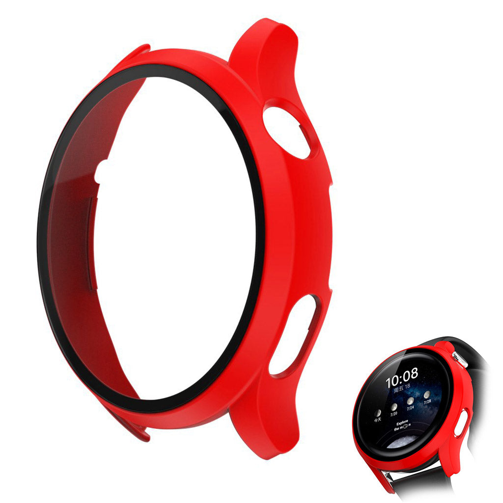 Vildt Fint Huawei Watch 3 Pro Cover med Skærmbeskytter i Plastik og Hærdet Glas - Rød#serie_5