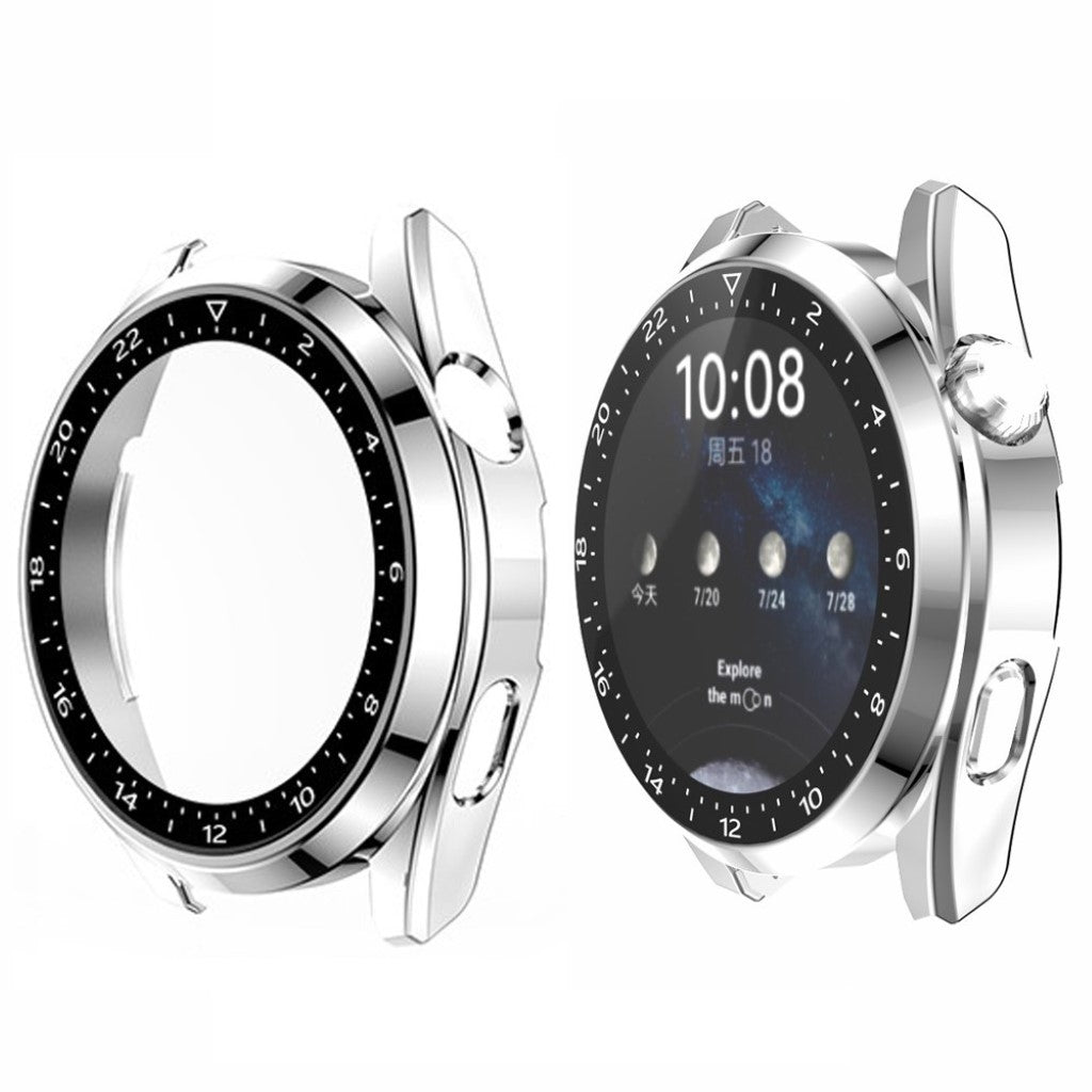 Fed Huawei Watch 3 Pro Cover med Skærmbeskytter i Plastik og Hærdet Glas - Sølv#serie_2