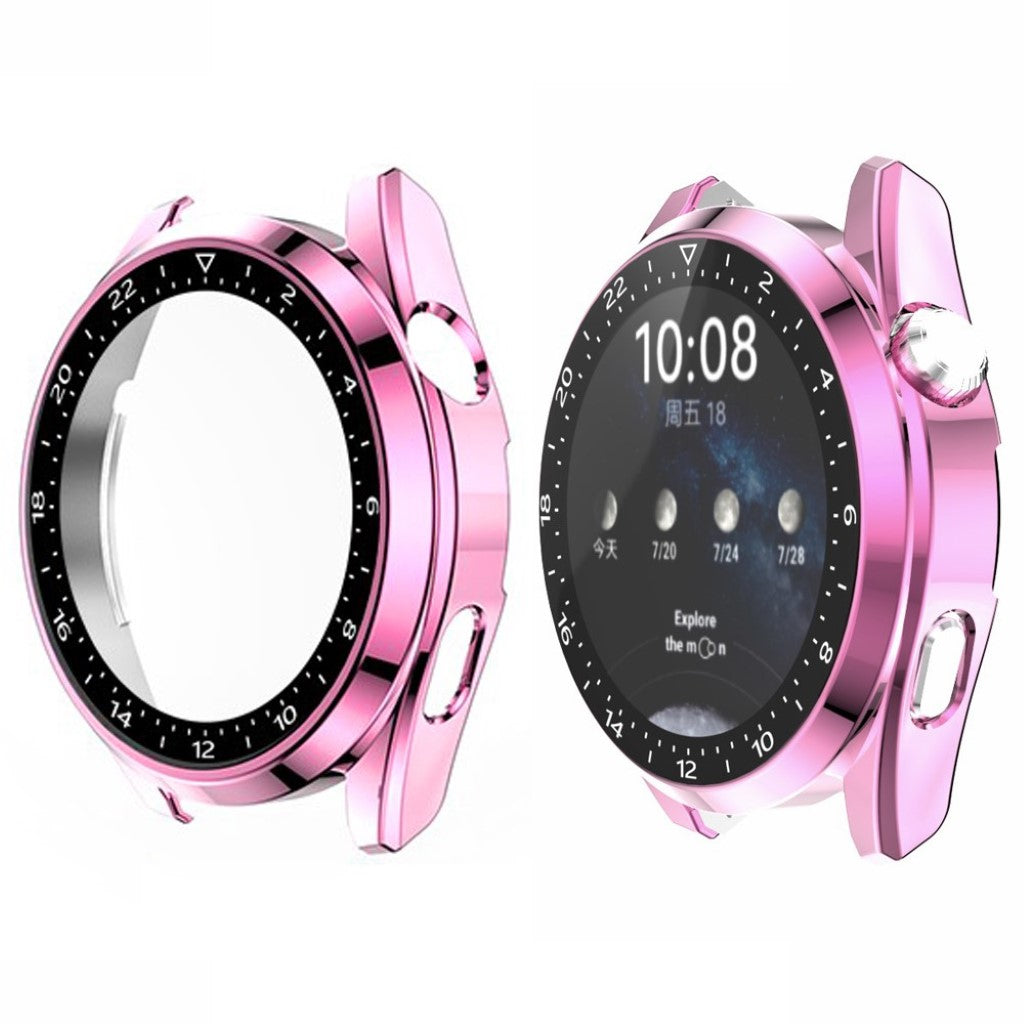 Fed Huawei Watch 3 Pro Cover med Skærmbeskytter i Plastik og Hærdet Glas - Pink#serie_5