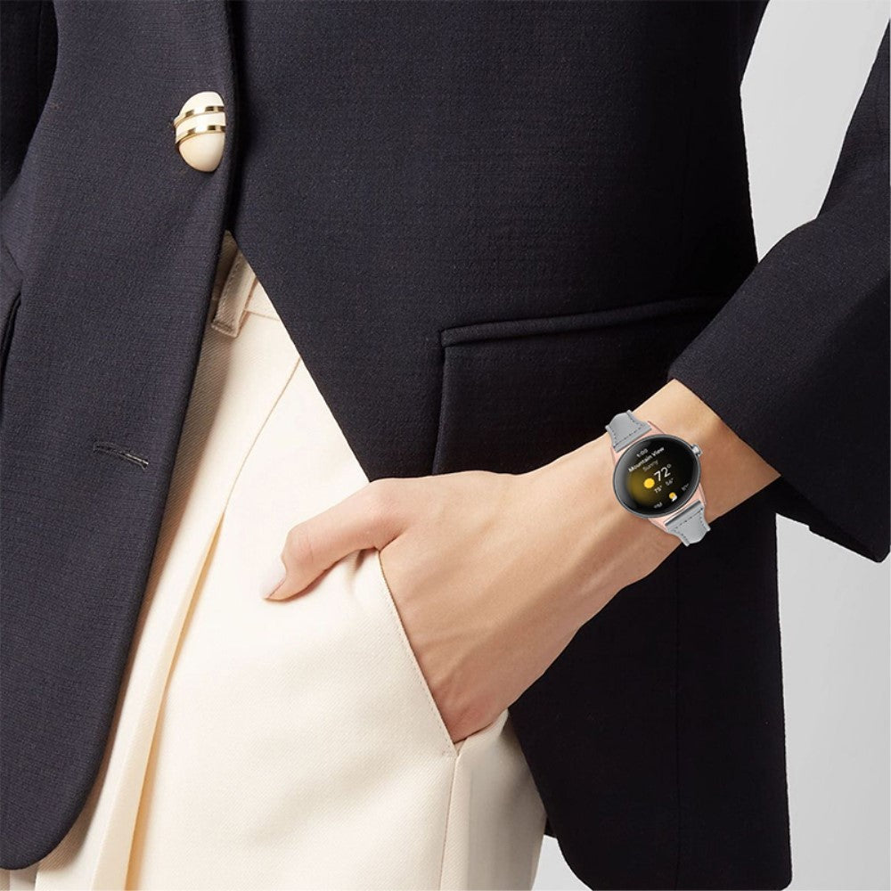 Meget fint Google Pixel Watch Ægte læder Rem - Sølv#serie_4
