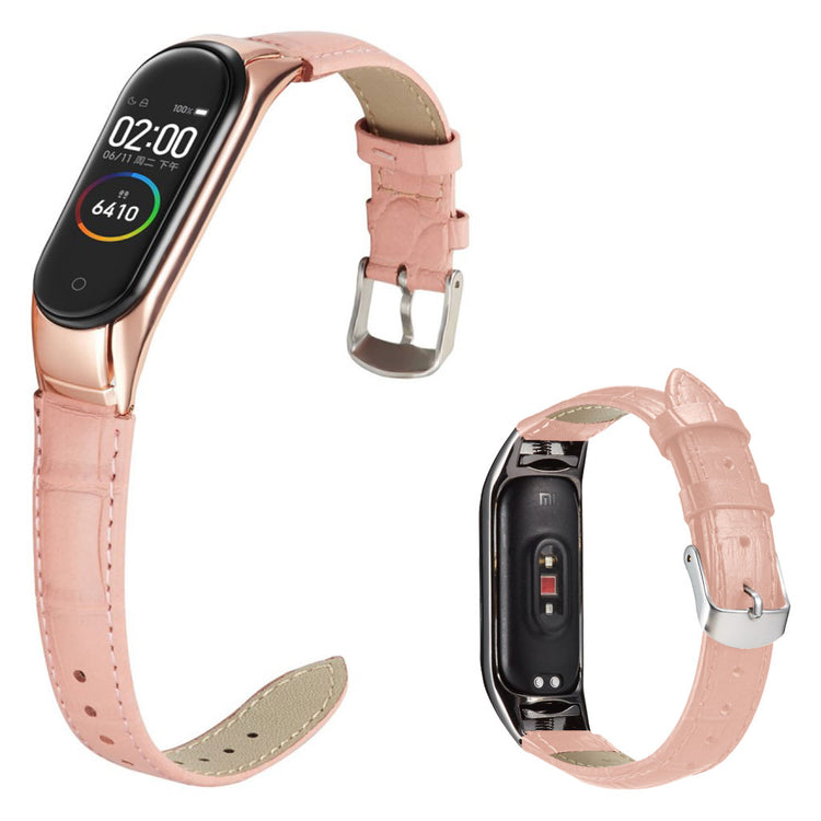  Xiaomi Mi Band 3 / Xiaomi Mi Smart Band 4 Ægte læder Rem - Pink#serie_5