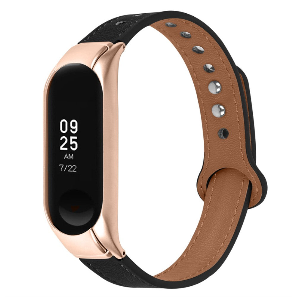  Xiaomi Mi Smart Band 6 / Xiaomi Mi Band 5 Ægte læder Urrem - Sort#serie_2