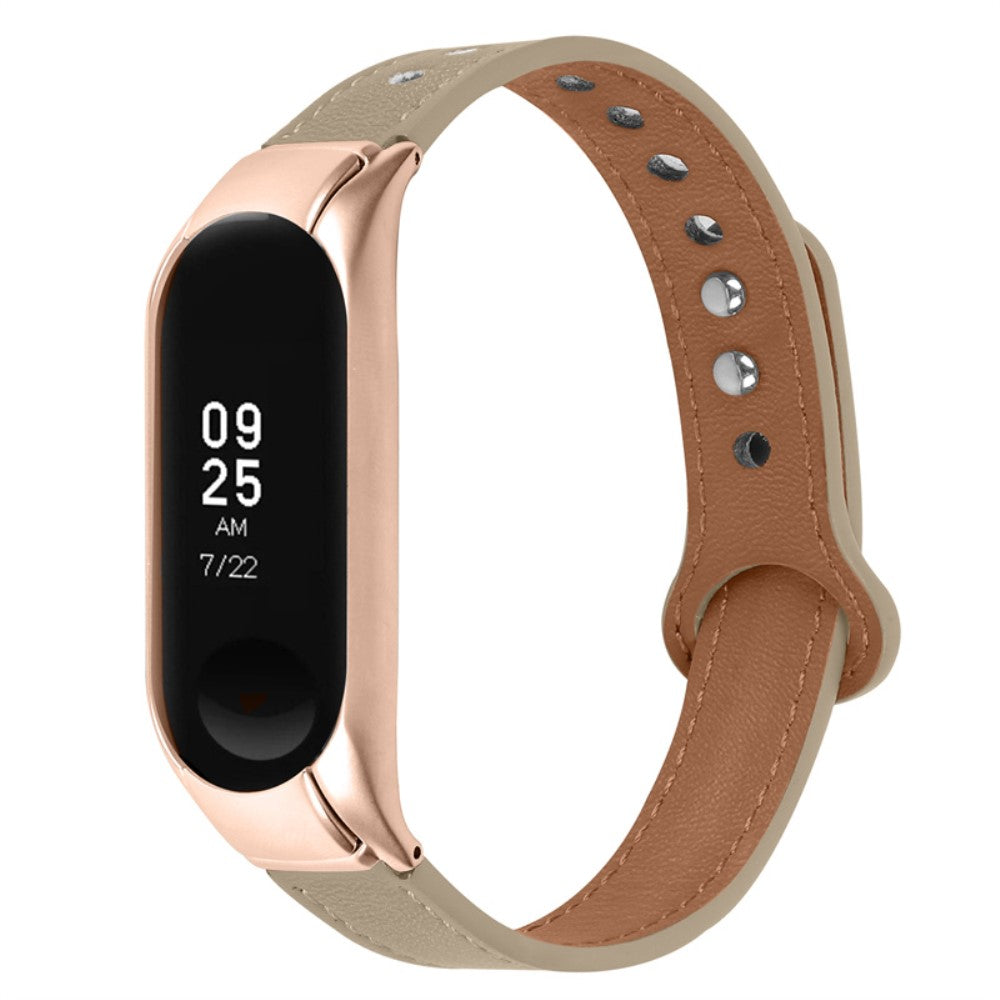  Xiaomi Mi Smart Band 6 / Xiaomi Mi Band 5 Ægte læder Urrem - Beige#serie_3