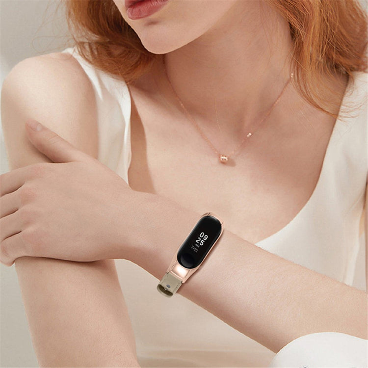  Xiaomi Mi Smart Band 6 / Xiaomi Mi Band 5 Ægte læder Urrem - Beige#serie_3