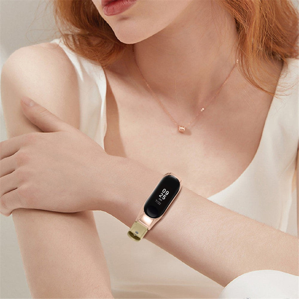  Xiaomi Mi Smart Band 6 / Xiaomi Mi Band 5 Ægte læder Urrem - Beige#serie_5