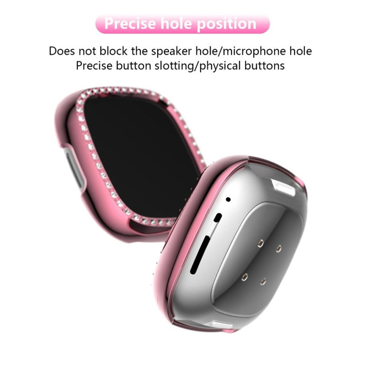 Rigtigt Flot Fitbit Versa 3 / Fitbit Sense Rhinsten og Silikone Cover - Pink#serie_3