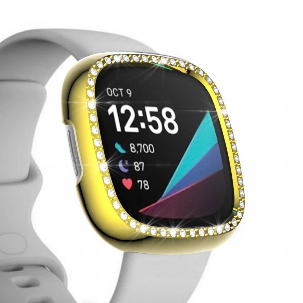 Rigtigt Flot Fitbit Versa 3 / Fitbit Sense Rhinsten og Silikone Cover - Guld#serie_4