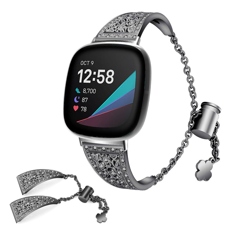 Yndigt Fitbit Versa 3 / Fitbit Sense Metal og Rhinsten Rem - Sort#serie_1