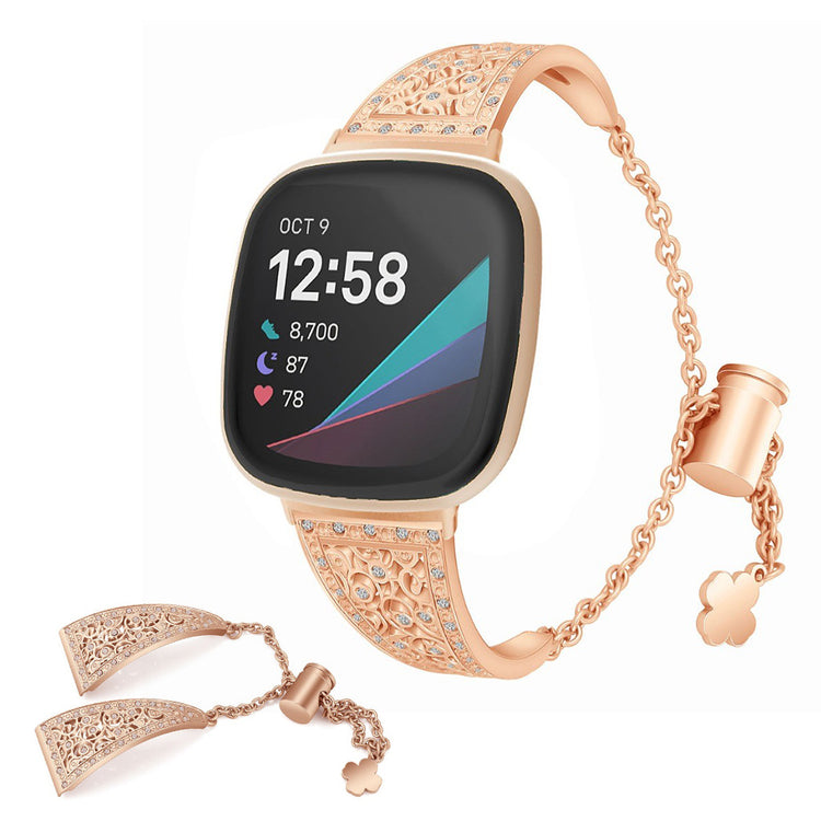 Yndigt Fitbit Versa 3 / Fitbit Sense Metal og Rhinsten Rem - Guld#serie_3