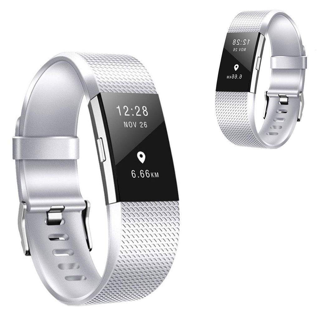 Meget holdbart Fitbit Charge 2 Silikone Rem - Størrelse: L - Sølv#serie_1