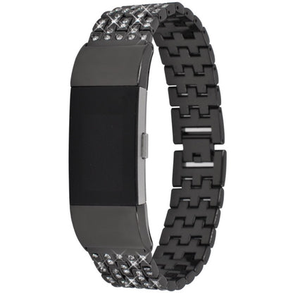 Super slidstærk Fitbit Charge 2 Metal og Rhinsten Rem - Sort#serie_1