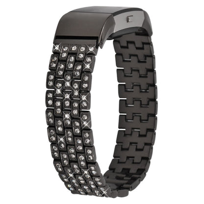 Super slidstærk Fitbit Charge 2 Metal og Rhinsten Rem - Sort#serie_1