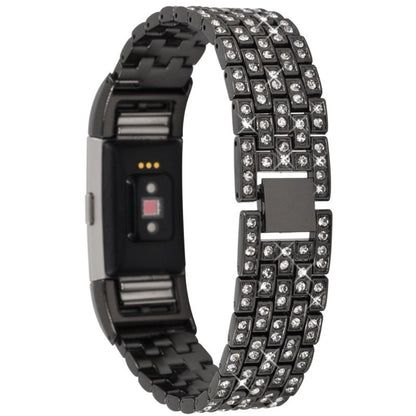 Super slidstærk Fitbit Charge 2 Metal og Rhinsten Rem - Sort#serie_1