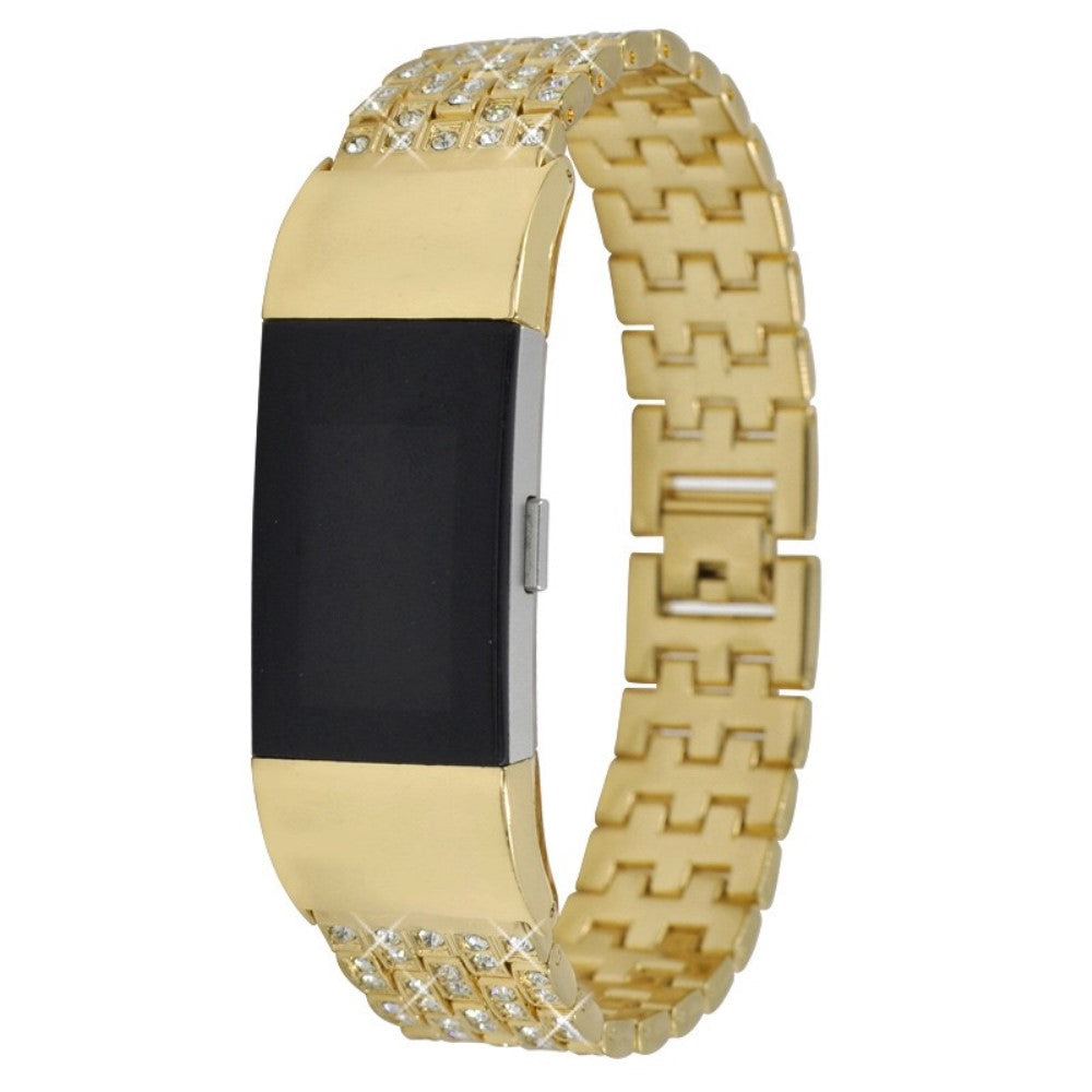 Super slidstærk Fitbit Charge 2 Metal og Rhinsten Rem - Guld#serie_2