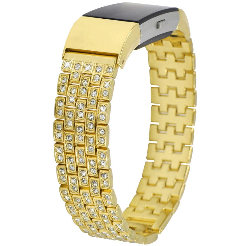 Super slidstærk Fitbit Charge 2 Metal og Rhinsten Rem - Guld#serie_2